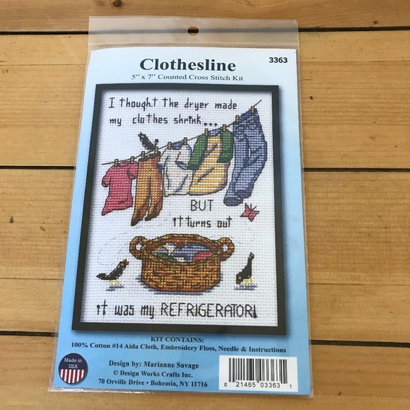 Clothesline Counted Cross Stitch Kit #3363 Design Works Crafts Marianne Savage - Picture 1 of 2